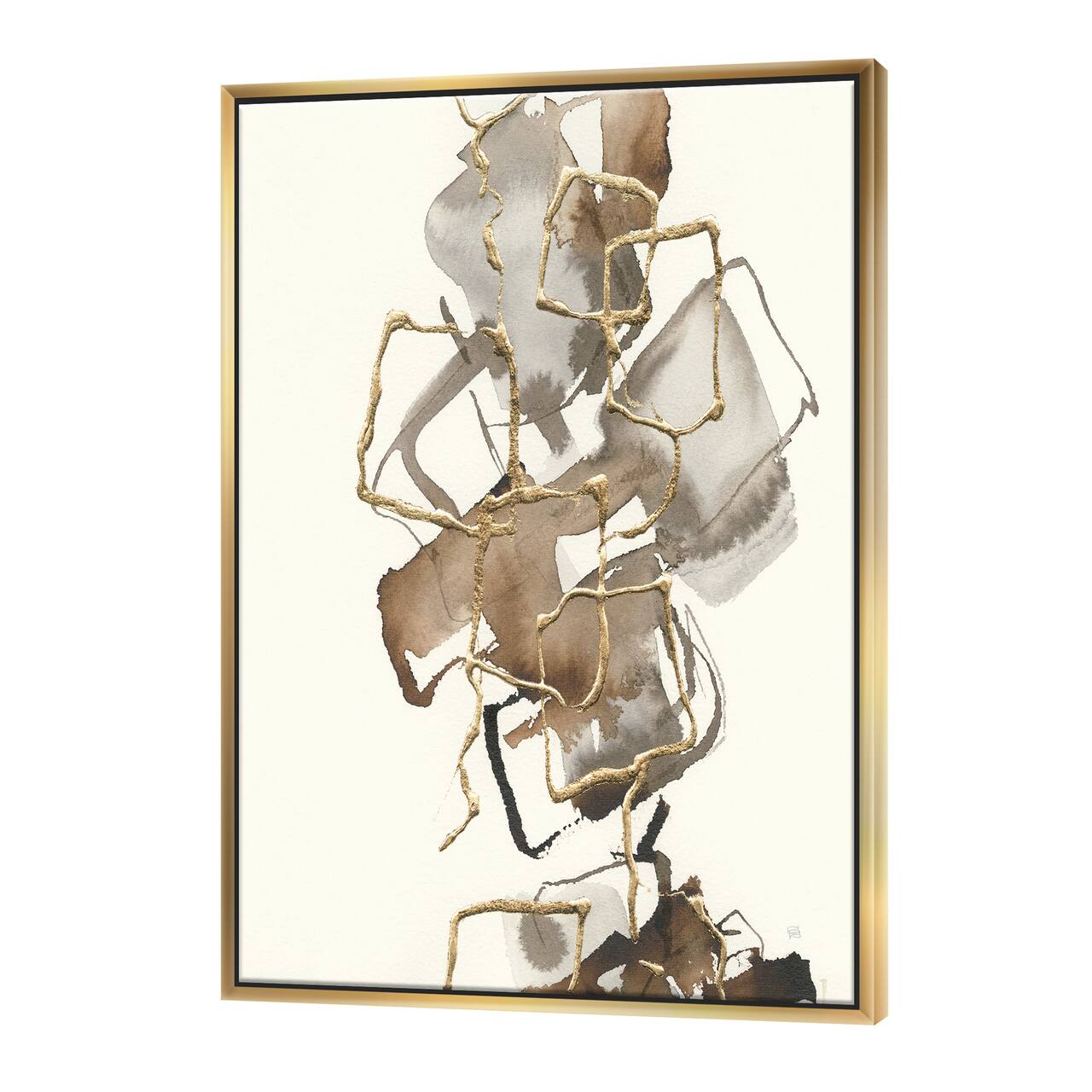 Designart - Gold Glam Squares III - Modern & Contemporary Canvas in Gold Frame